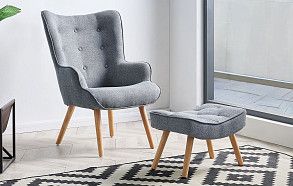 Кресло и оттоманка Hygge, серый/натуральный Кресло и оттоманка Hygge, серый/натуральный